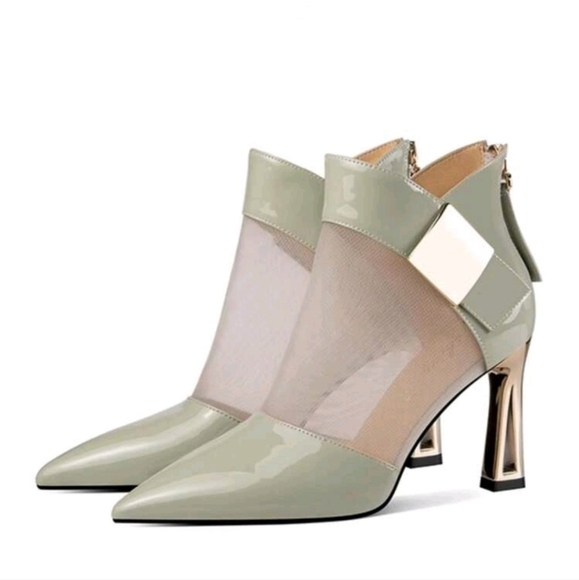 Mesh Closed Toe Ankle Boots For Women, High Heels Hollow Breathable Genuine - Picture 3 of 4